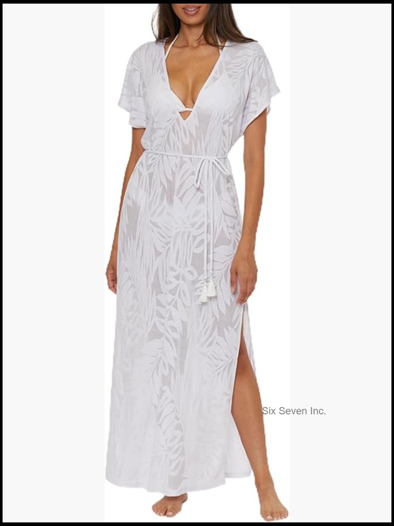 Maxi Dress With Open Back And Pom Pom Ties, Cotton, Beach Cover Up